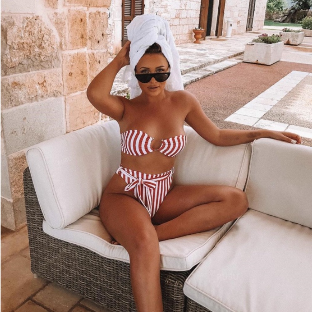 2 PC Striped U-Ring High Waisted Bikini Set - Picture 3 of 7